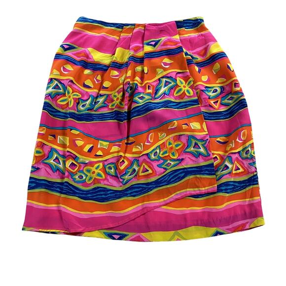 Vtg 90s Nora Noh Nordstrom Silk Abstract Pencil Skirt Pink M Colorful Y2K - Picture 1 of 9